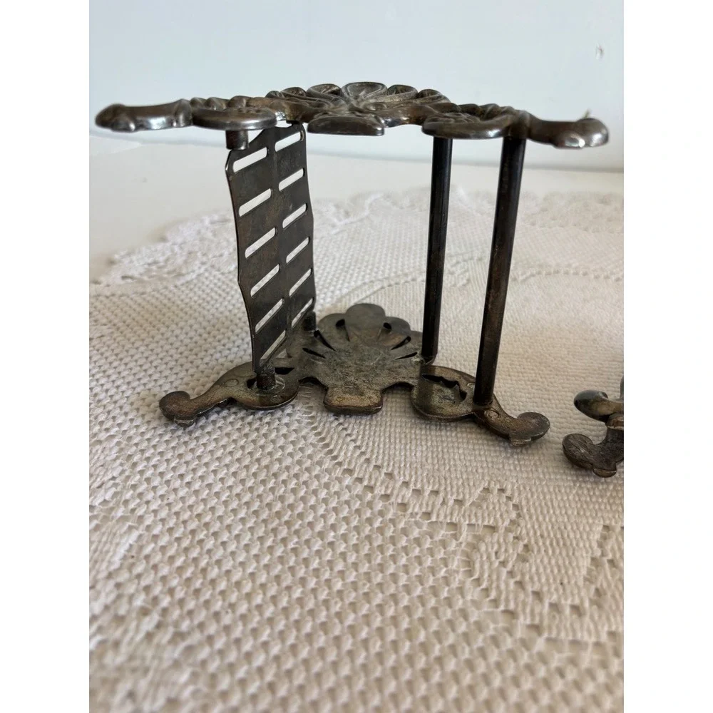 Vintage Ornate Silver Tone Metal Napkin Holder and knife Holder. Scoll design
